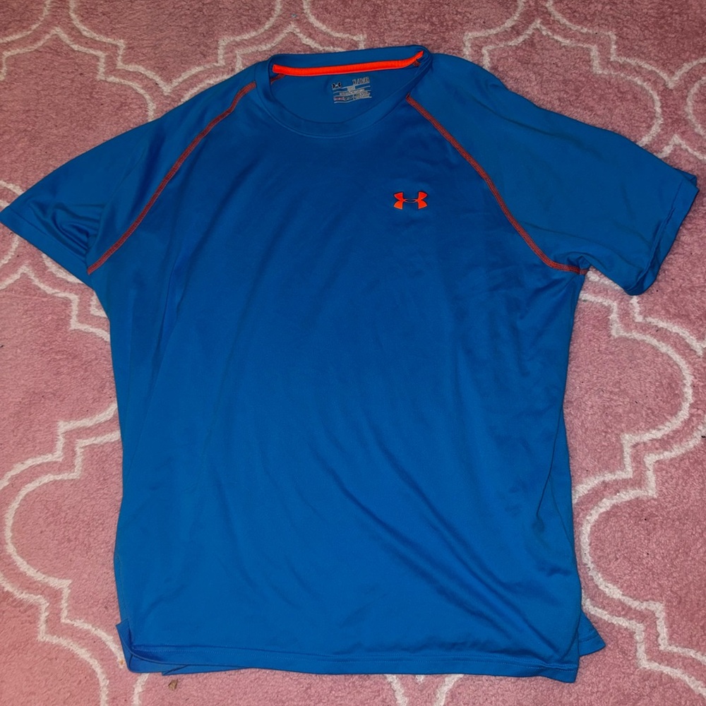 Under Armour Men's Blue Short Sleeve Tee with Orange Accents